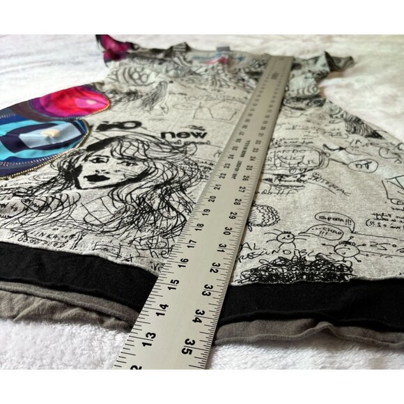 Desigual Women's Abstract Graphic Print A-Line Mini Dress Cap Sleeve V-Neck Gray - Picture 13 of 14